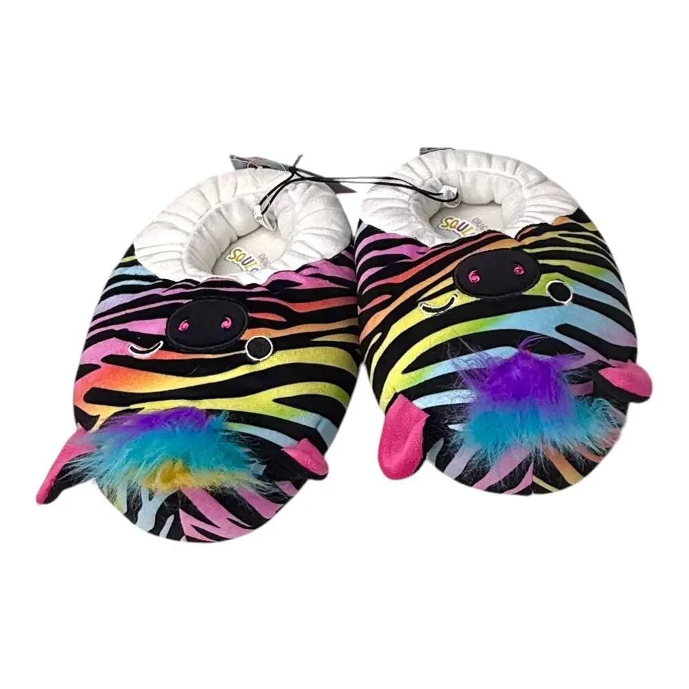 NEW Squishmallows Girls Plush Body Step In SLIPPER SHOES 4/5 Safiyah Zebra NWT